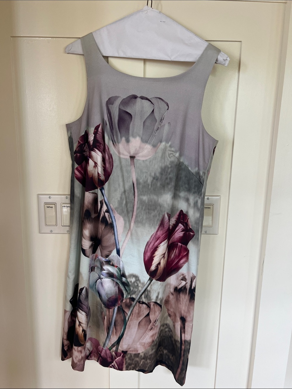 Bailey 44 Gray Dress with Burgundy Floral Print